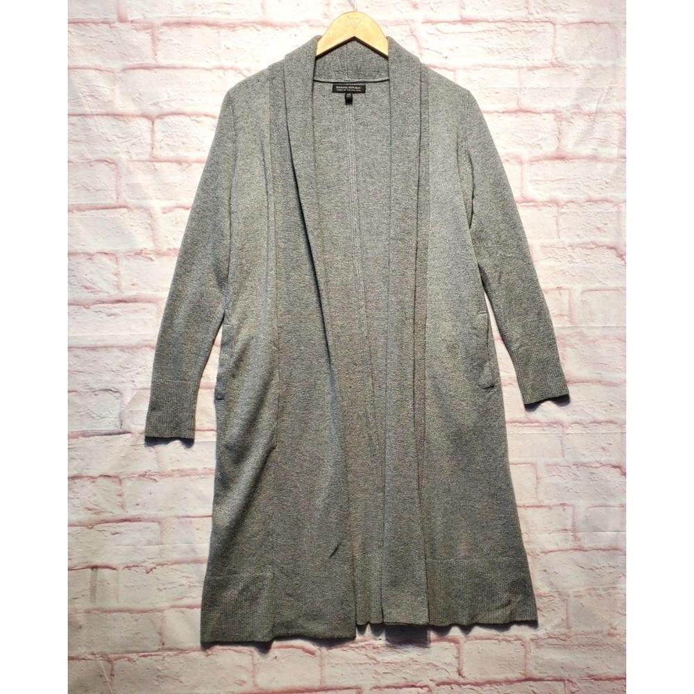 Banana Republic Sweater Womens XS Gray Long Open Front Cardigan Merino Cashmere